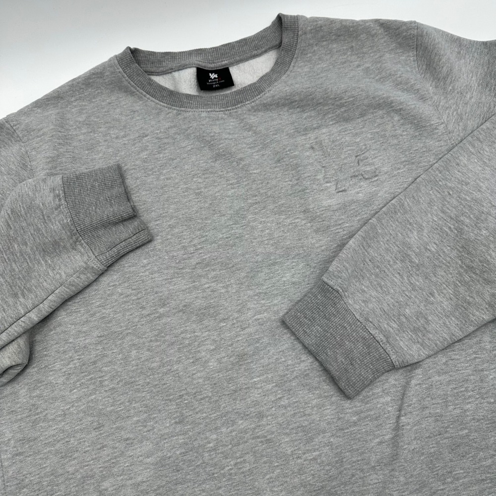 YoungLA Mens 2XL Gray Side Zip Fleece Sweatshirt Embossed Logo Crewneck Heather